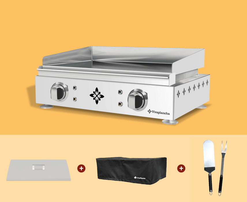 Electric Plancha grill - Stainless steel and hard chrom + Lid + Accessories
