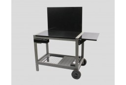 Plancha trolley made of wood with tray and back panel