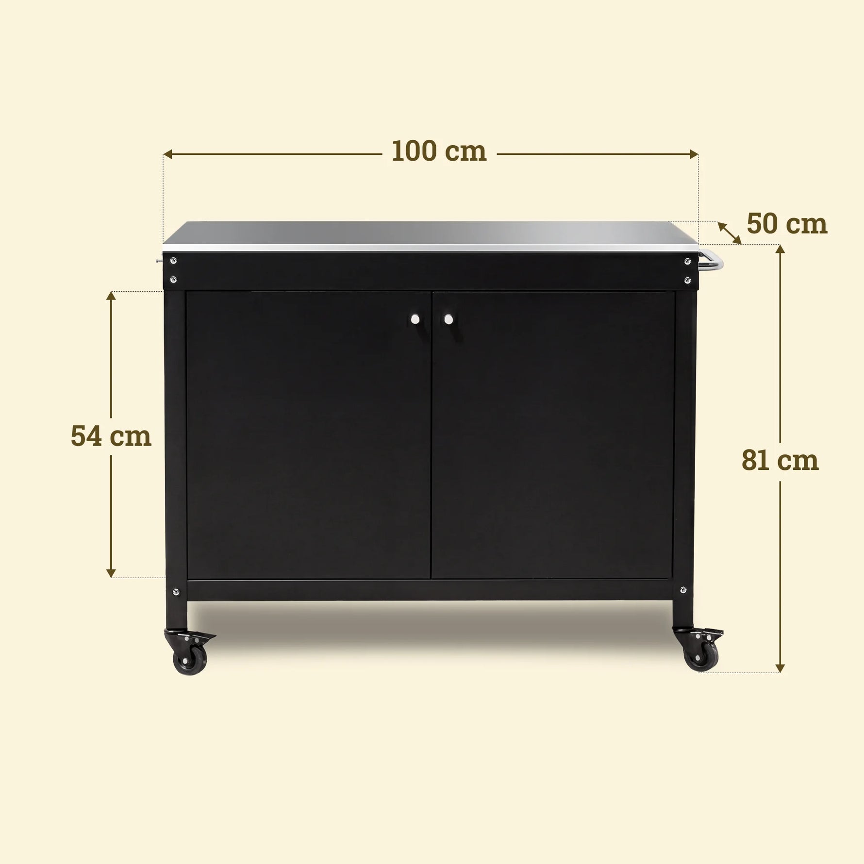 Desserte Bodega Vivaplancha avec dimensions, meuble en acier pour plancha et cuisine extérieure.