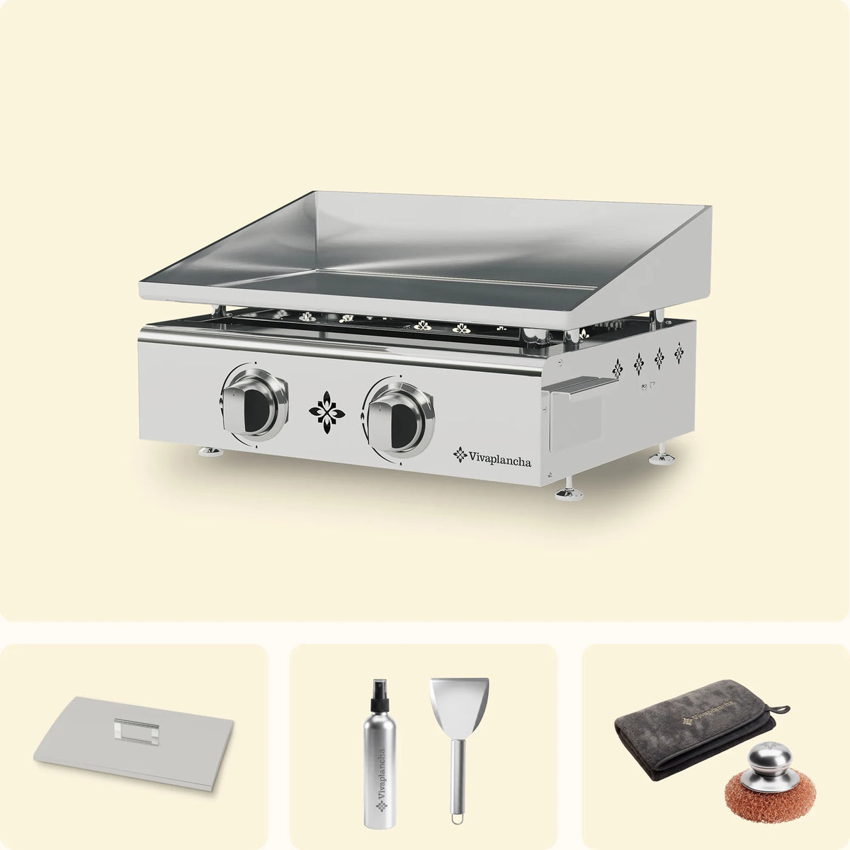 Pack Vivaplancha Flamenco avec couvercle inox et accessoires de nettoyage pour plancha