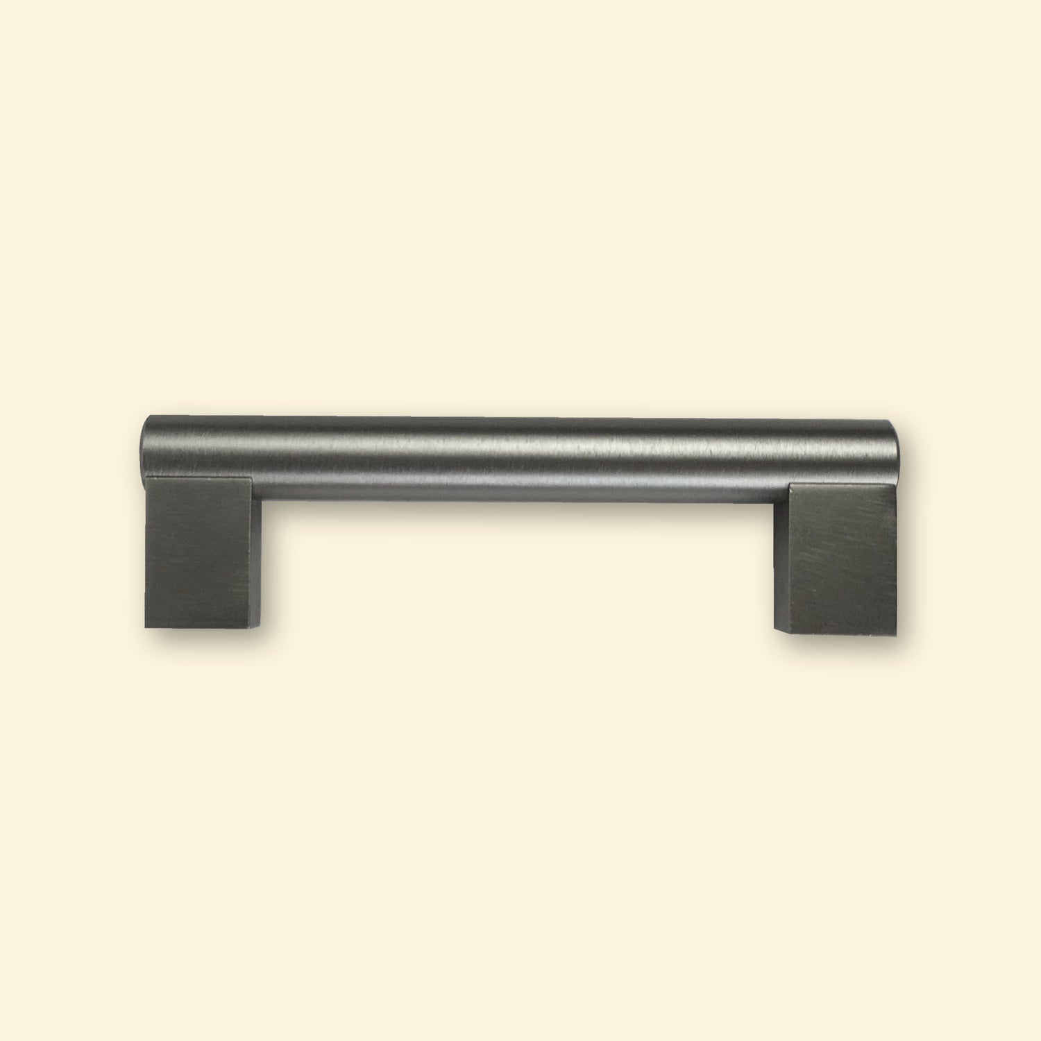 Poignée en inox pour couvercle de protection de plancha, vue de face sur fond beige.